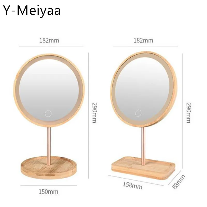 مرآة مكياج LED خشبية قابلة للفصل مع شاشة تعمل باللمس، ثلاثة أوضاع، مرآة مستحضرات تجميل لسطح المكتب قابلة لإعادة الشحن عبر USB لأزياء التجميل #3