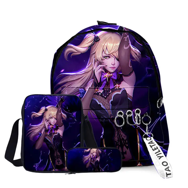 

Anime Genshin Impact Digital Printing Schoolbag Zipper Backpack + Shoulder Bag + Pencil Case Three-Piece Set Of Men And Women