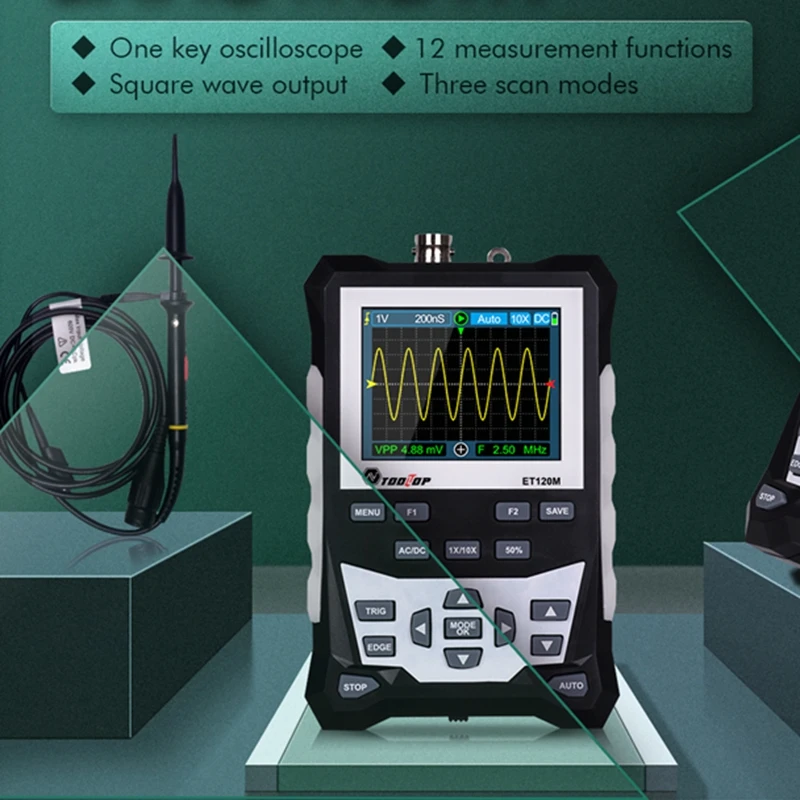 ET120M NEW 120MHz Bandwidth 500MSa/s Sampling Rate Digital Oscilloscope with Backlight Waveform Storage 320x240 HD Oscilloscope