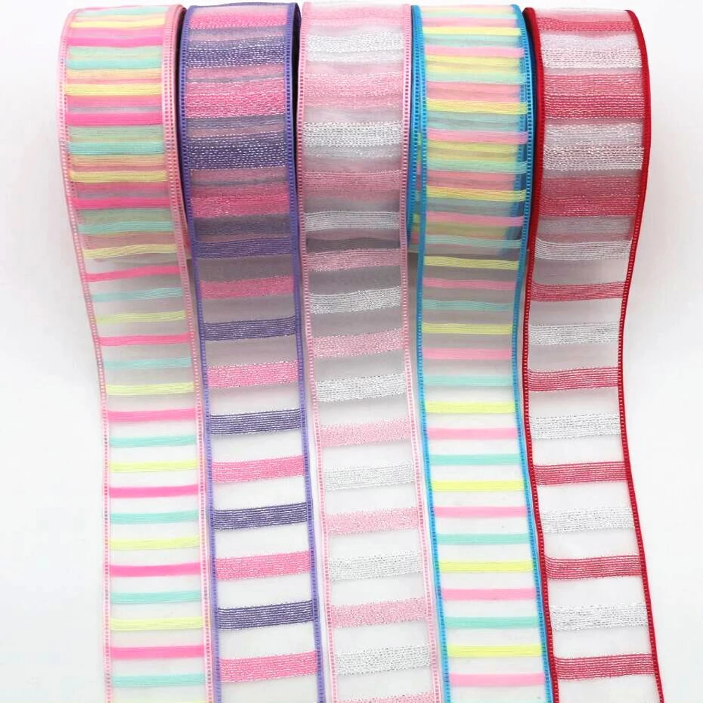 

20 Yards 38MM Chroma Horizontal Stripe Tulle Lace Ribbon DIY Handmade Material Headdress Hair Bows Decoration Rainbow Wrapping