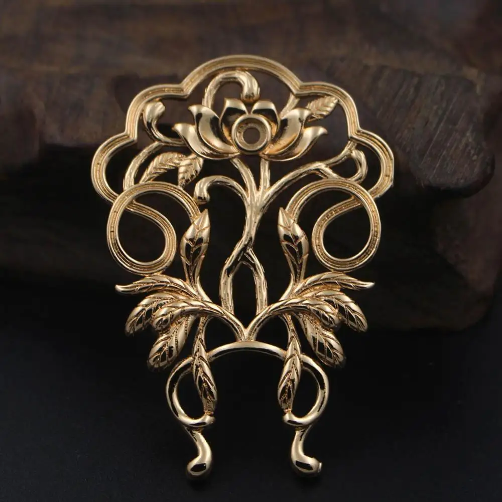 

10pcs Brass Casted Filigree Lotus Flower 4mm Open Back Stone Cameo Base Oriental Tassel Charms Making DIY Jewelry Accessories