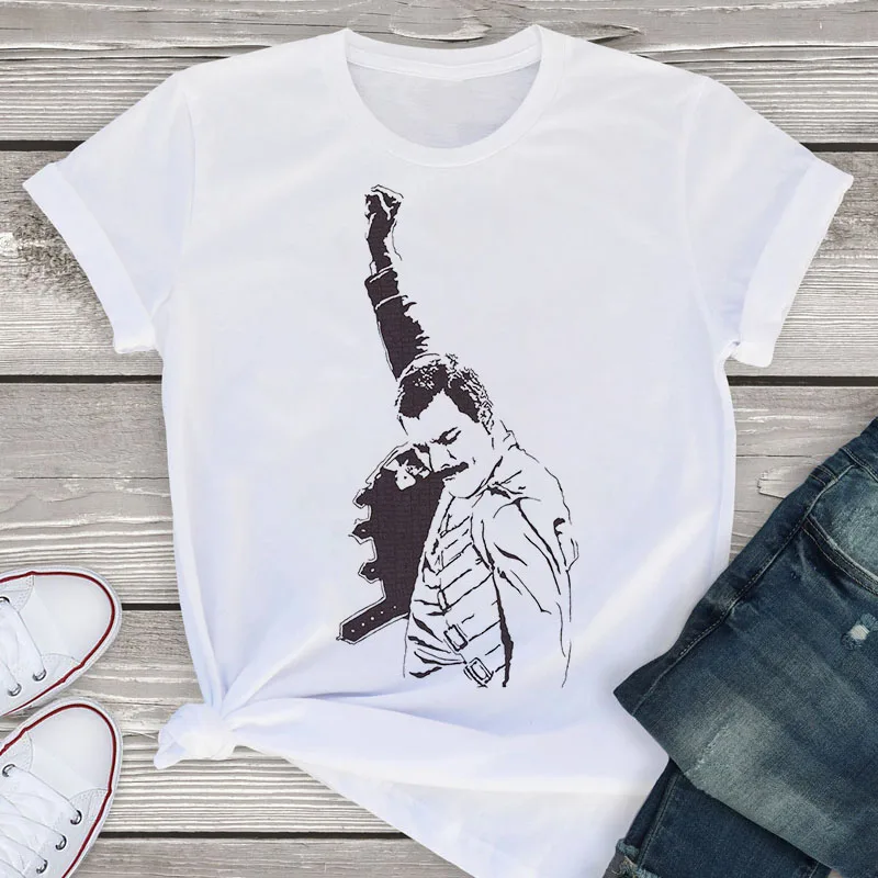 Freddie Mercury T-shirt  Women Harajuku Graphic t shirt 90s Girl Queen Band Tops Tees Female Fashion Casual Short Sleeve Tshirt