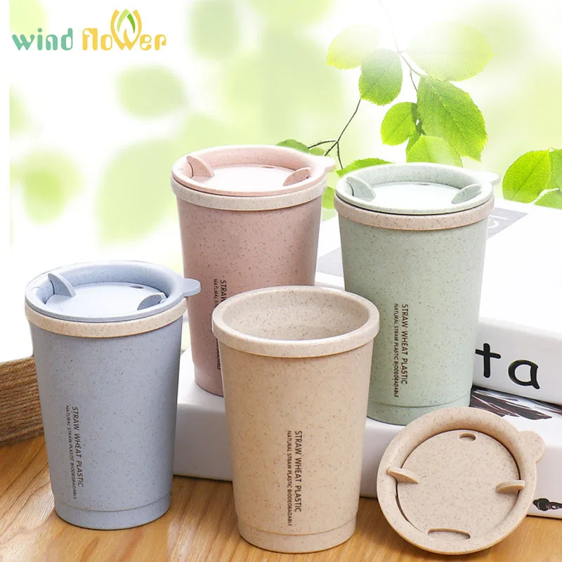 Wind Flower Portable Eco-Friendly Healthy Wheat Straw Leak-Proof  280ml Water Bottle For Hiking Outdoor Sport