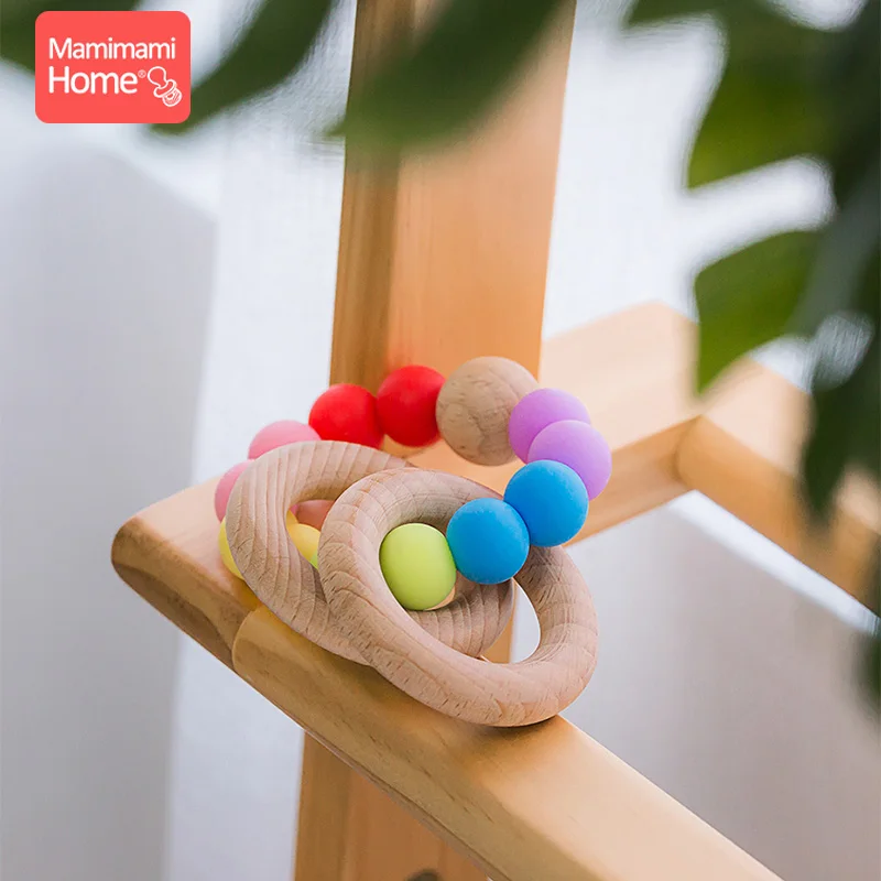 1pc Baby Teether Silicone Beads Bracelets Music Rattle Toys BPA Free Wooden Teetheing Ring Rattle Gym Baby Teether Newborn Gifts