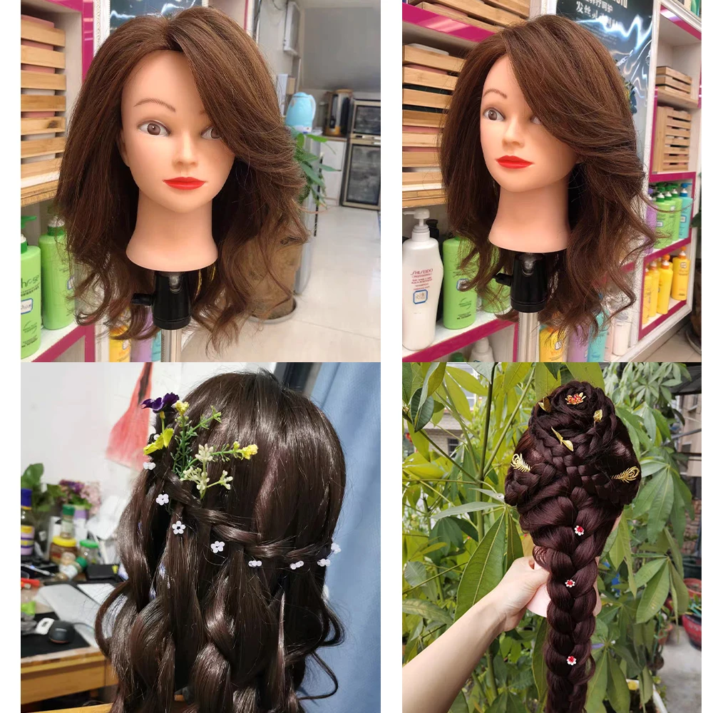 80% Human Hair Mannequin Heads For Hairdresser Practice Hair Styling Training Doll Head Can Practice Curly Hot Iron Straighten