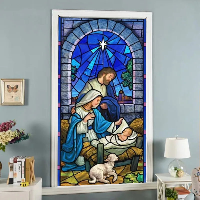 Custom size Window Films The Birth of Jesus Christ European Church Mosaic Art Glass Film Stained Window Opaque Sticker