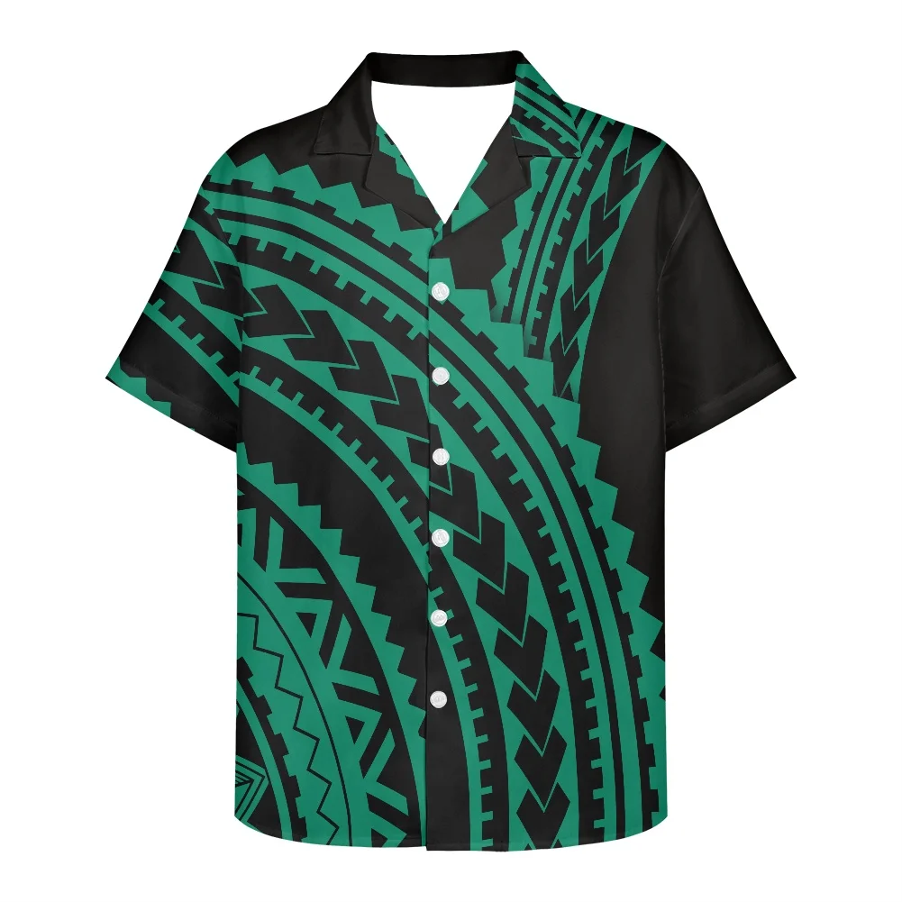 

HYCOOL Wholesale Green Polynesian Tribal Plus Size Men Clothing Beach Wear Men Shirt Short Sleeve Hawaiian Button Down Shirt Men