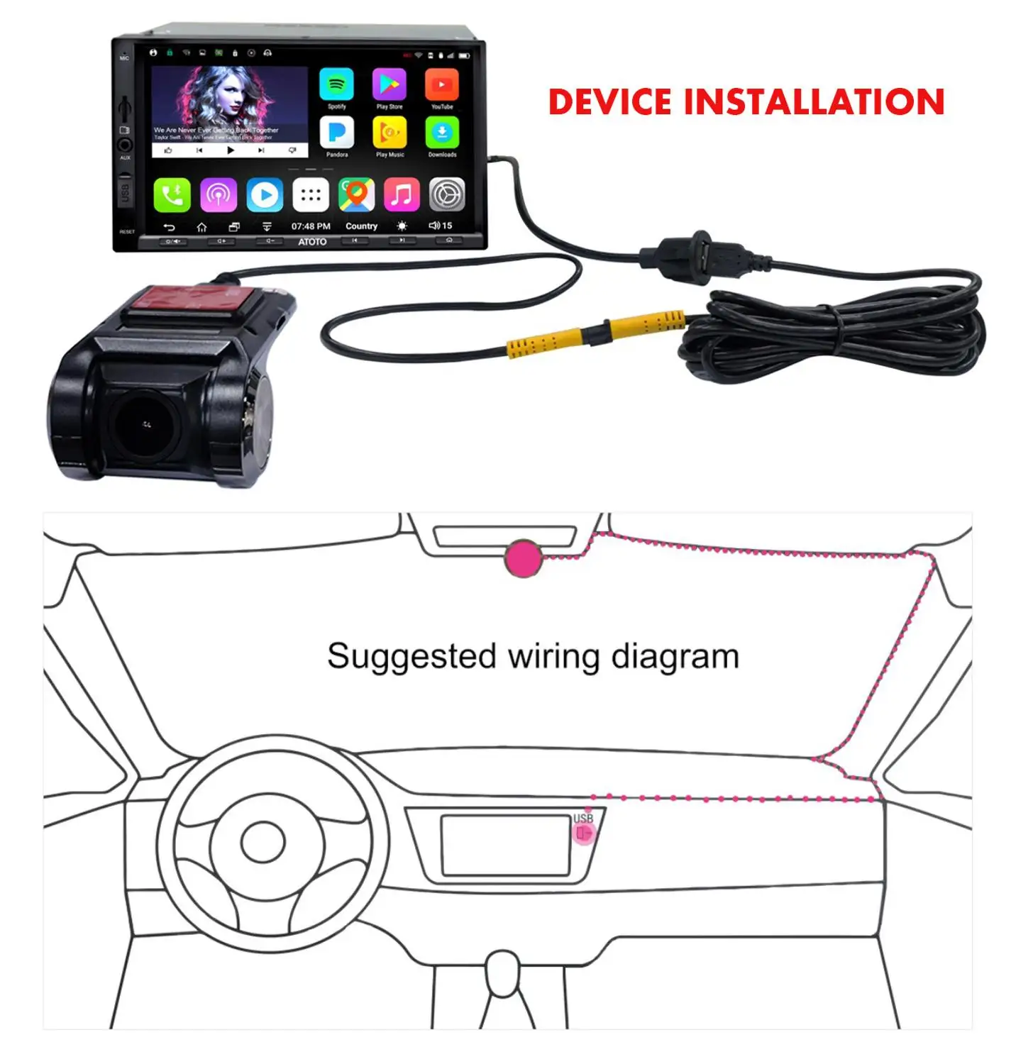 1080P USB Dash Camera for ATOTO A5L A6 S8 P9