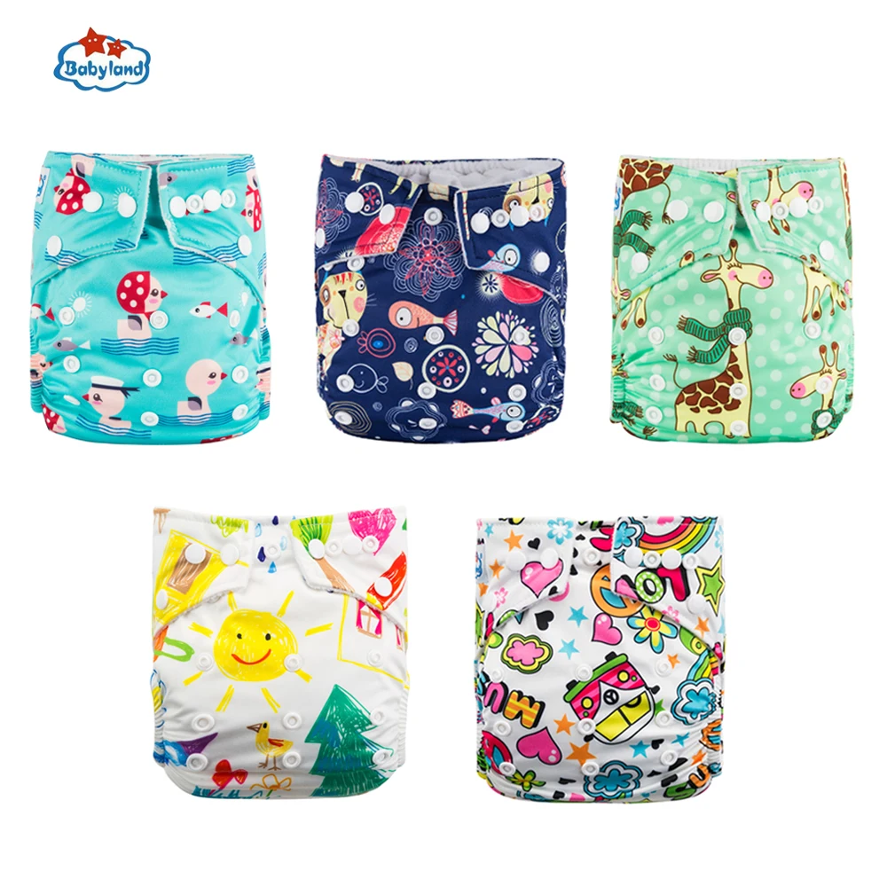 5 pçs/set Fralda de Pano Fraldas Babyland 2022 Novo Bebê Da Menina do Menino Prints Fralda de Bolso Para 0-2 Anos 3-15KG Dia e Noite Fraldas Do Bebê