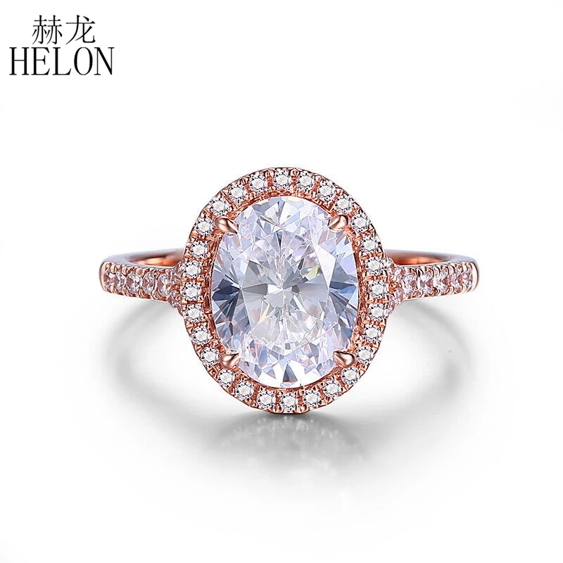 

HELON Solid 14K Rose Gold Wedding Fine Jewelry Oval Cut 9x7mm VVS/DEF Genuine Lab Grown Moissanite Diamond Engagement Ring