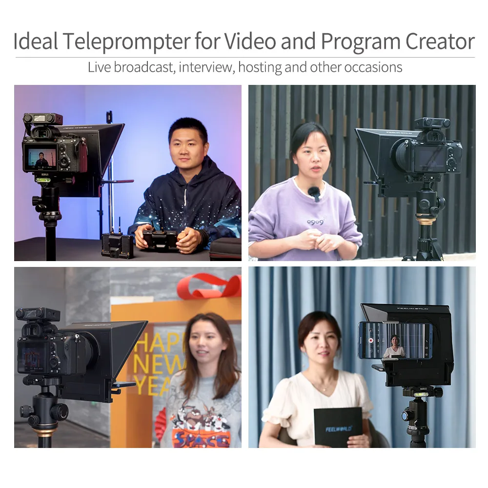 Feelworld TP2 Portable Mini Teleprompter for Phone DSLR Recording Live Broadcast Mobile Video Shooting with Remote Control