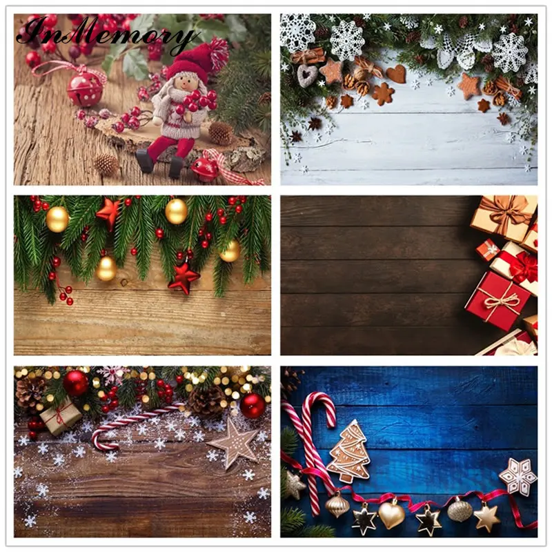 InMemory 90x60cm Christmas wood Backdrops for Photo Small Size Christmas Gift Photography Background Holiday Photophone