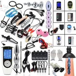 Strong BDSM Electric Shock Anal Vaginal Plug E-Stim Penis Ring Urethral Dilator Massage Gloves Nipple Clamps Sex Therapy Toy Kit