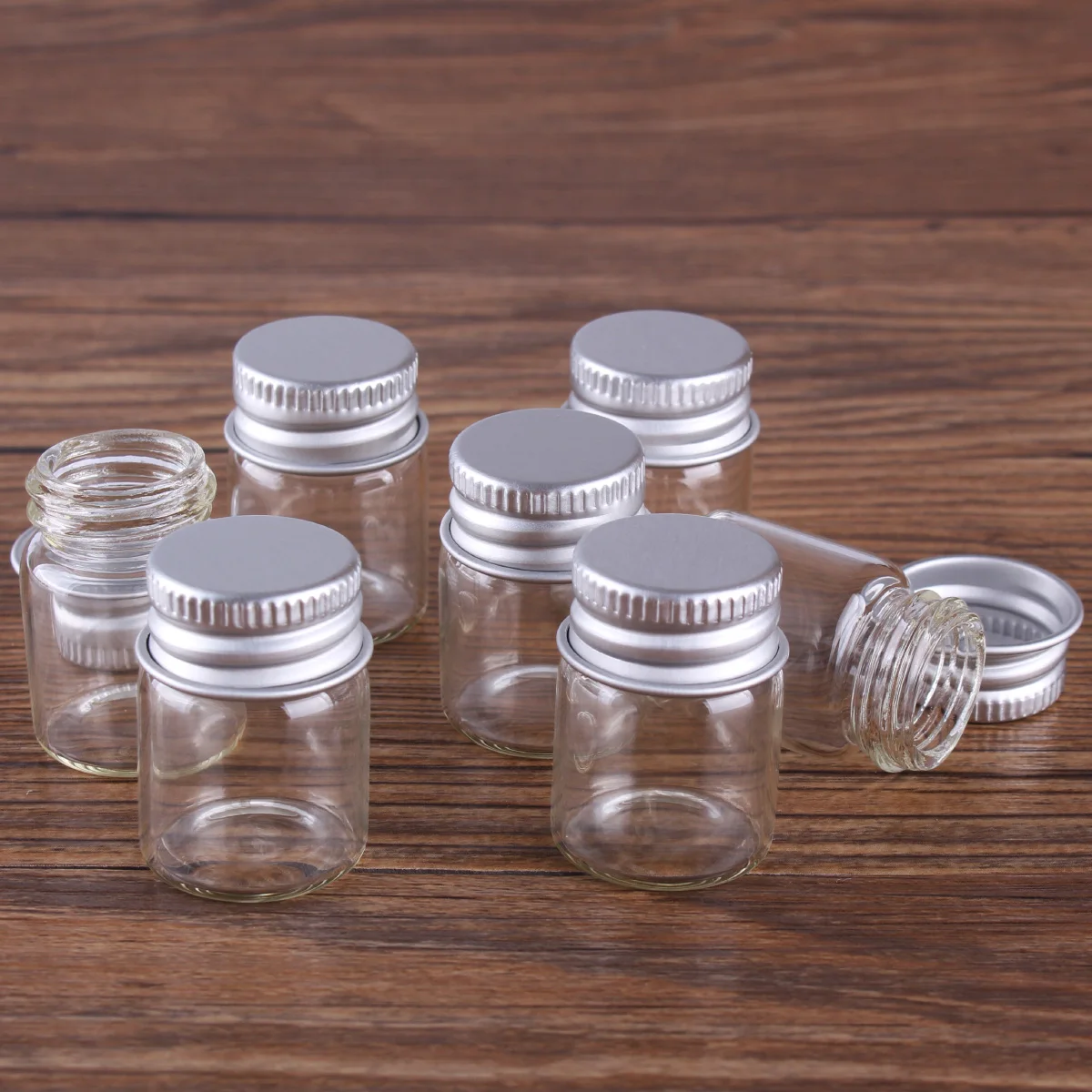 

100pcs 5ml 22*30mm Transparent Glass Perfume Spice Bottles Tiny Jars Vials With Aluminum Screw Cap DIY Craft