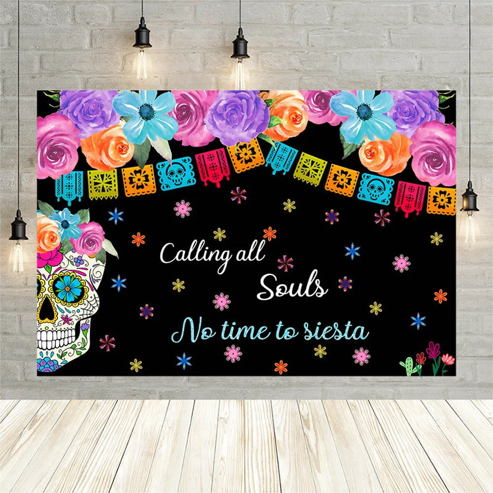 

Day of The Dead Backdrop Mexican Sugar Skull Flower Calling All Souls Fiesta Party Decoration Photography Background Photozone