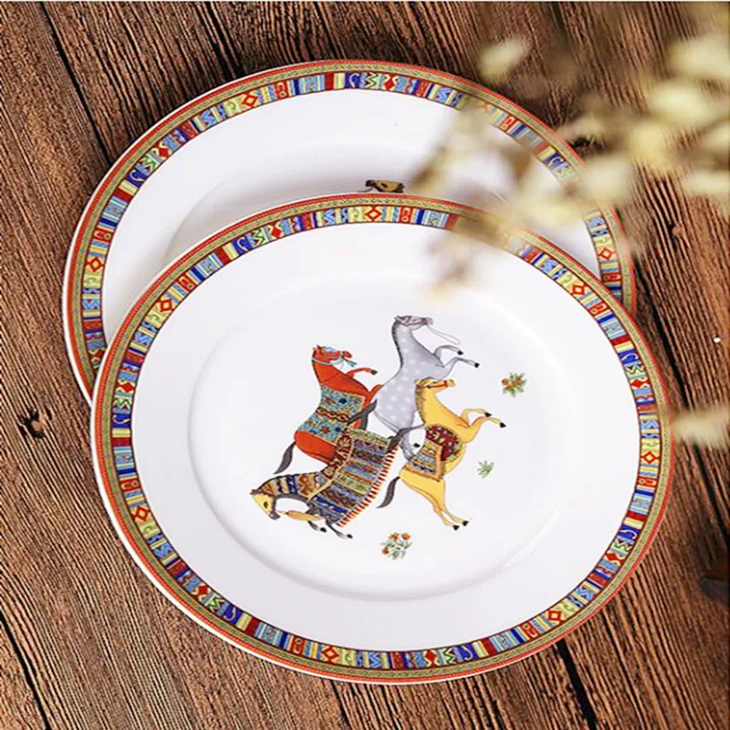 Horse Design Bone China Plate Tableware Dinner Salad Plate 8inch 10inch No Logo