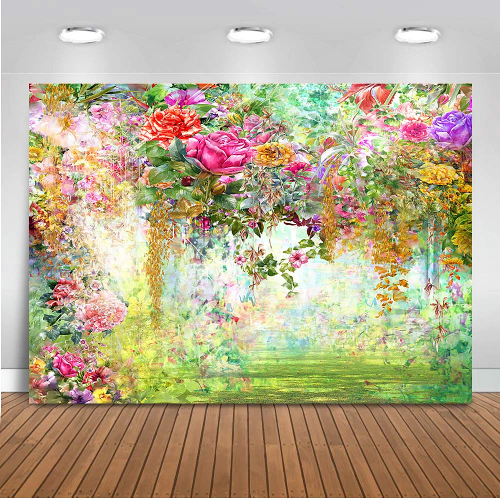 Flower backdrop Watercolor Floral Backdrop Background Natural Scenery Abstract Oil Painting Violet Flower Wall Background