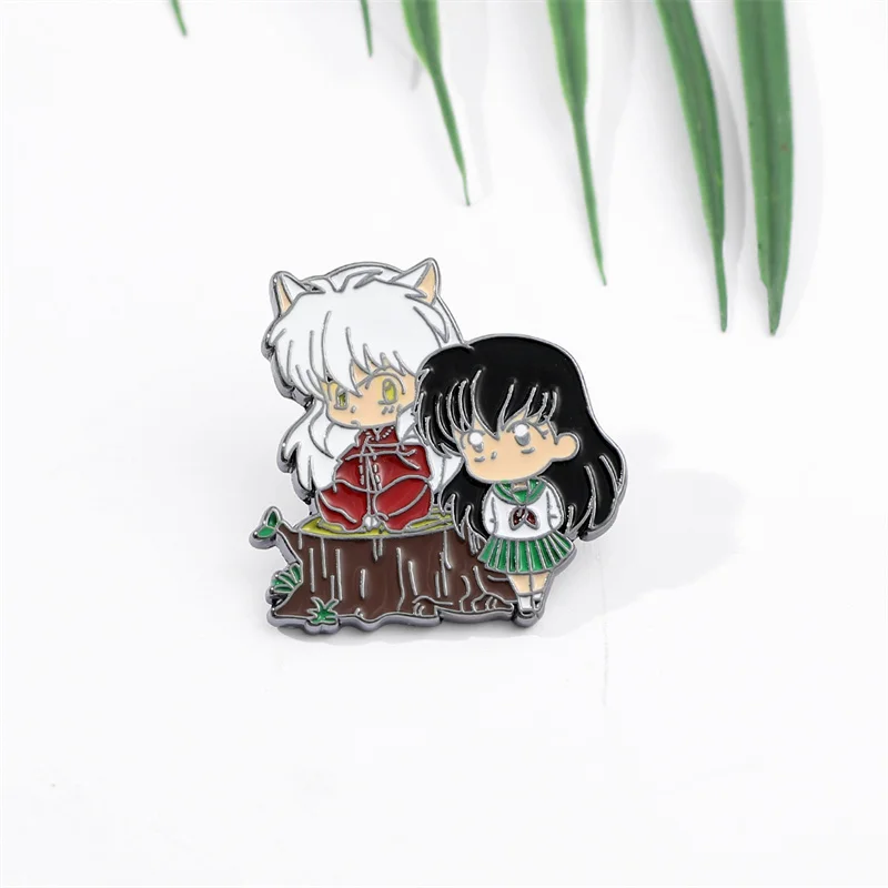 Anime Inuyasha Kagome and Shippo Brooch Pins Cute Catoon Character Metal Badge Jackets Jeans Fashion Jewelry Accessories Gift