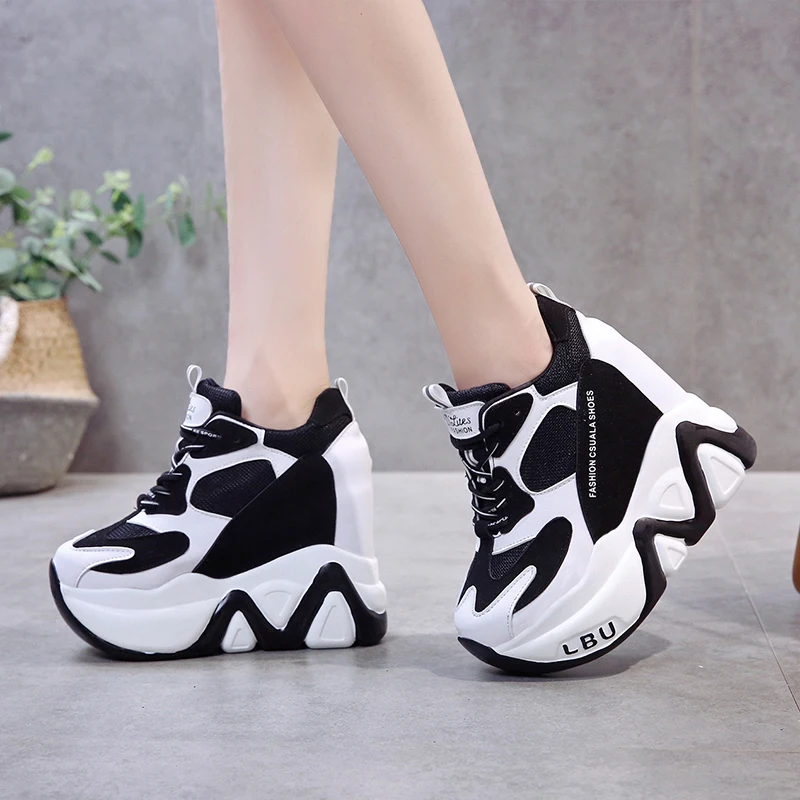 Women High Platform Shoes New Breathable Women Height Increasing Shoes 12 CM Thick Sole Trainers Sneakers Woman Deportivas Mujer