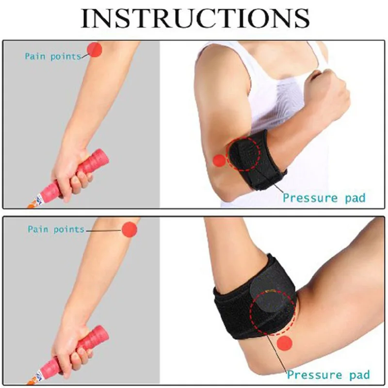 Sports Fitness Black Adjustable Tennis Sport and Fitness Sport HUZ3945 Strap Brace Pain Neoprene Elbow Support Pad Pads Gol G6L6