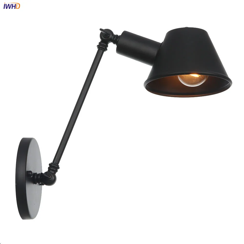 

IWHD Black Single Swing Arm Wall Light bedroom Stair Beside Loft Industrial Vintage Wall Lamp Sconce Edison Style Lighting LED