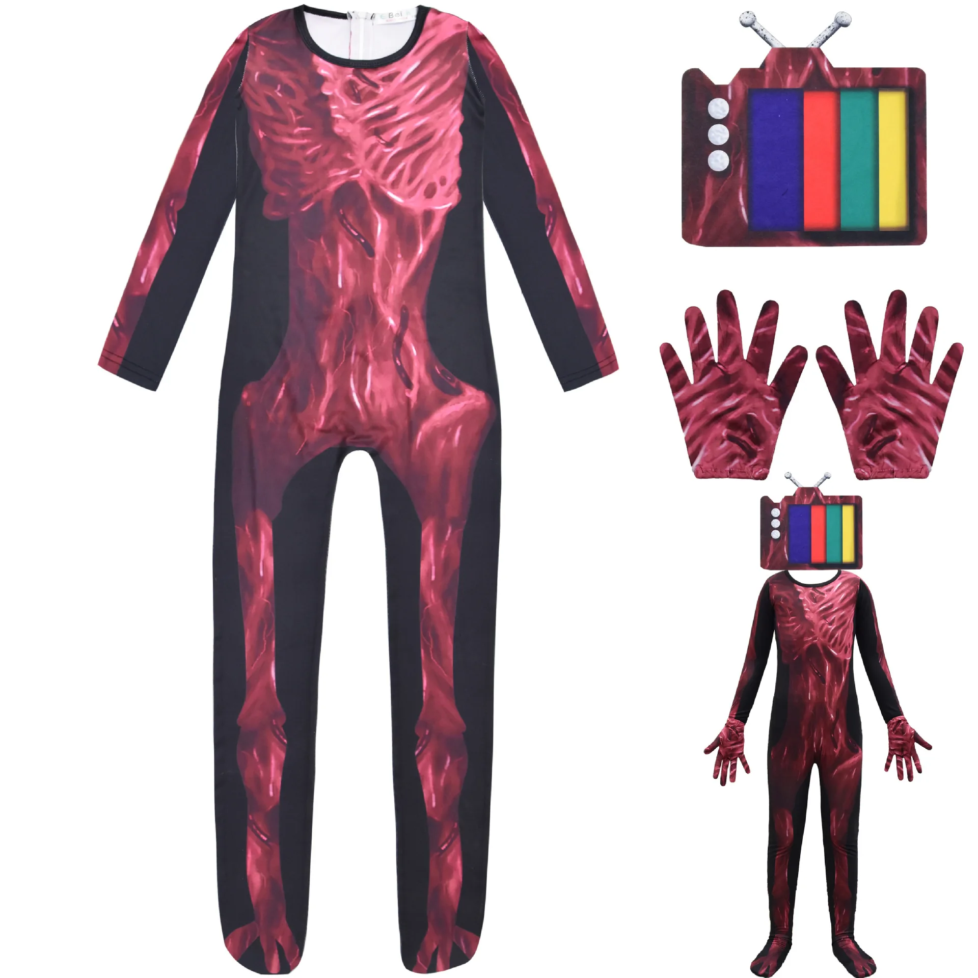 Trẻ Em Còi Hú Đầu Trang Phục Hóa Trang Halloween Với Mặt Nạ Găng Tay Bé Trai Bé Gái Anime Carnival Đảng Bodysuit Lạ Mắt Trẻ Em Đầm Liền Quần