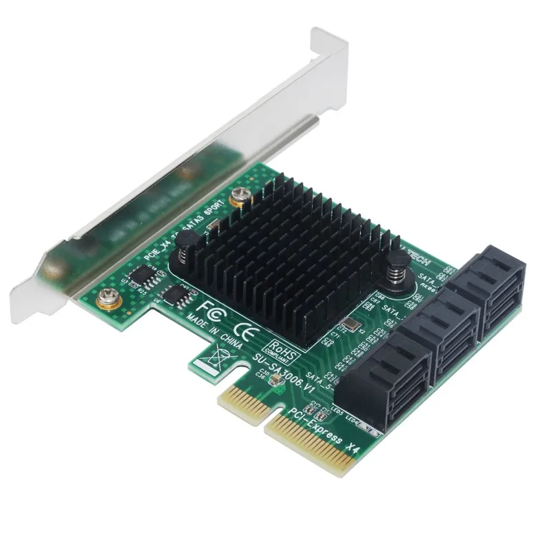 

NEW 6 Ports SATA 3.0 6Gbps PCI-Express Expansion Card Adapter Riser Single Port Up to 500Mb ASMedia ASM1166 Chip for IPFS Mining