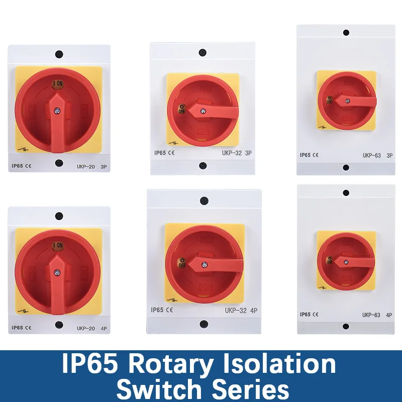 Waterproof Padlock Rotary Electrical Isolator Switch AC440V IP65 20A 32A 40A 63A 100A 125A UKP Industrial Outdoor Switch