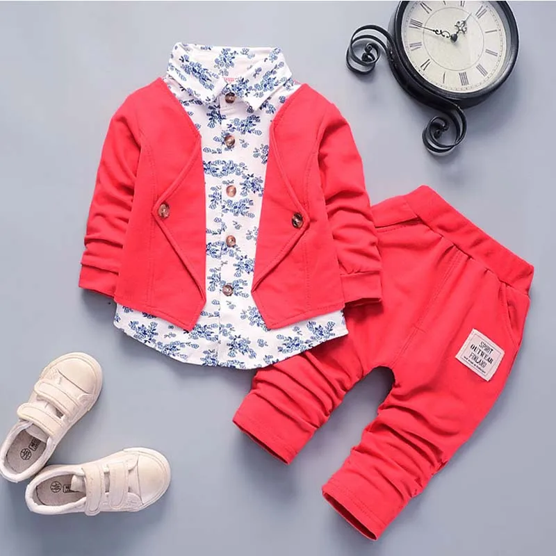 Spring Autumn Boys Clothes Infant Gentleman Suit Toddler Children Flower Coat Pants 2Pcs Sets Kid Casual Tracksuits For Baby