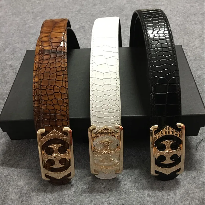 New British men crocodile grain belt personality fashion smooth buckle tide men's waistband