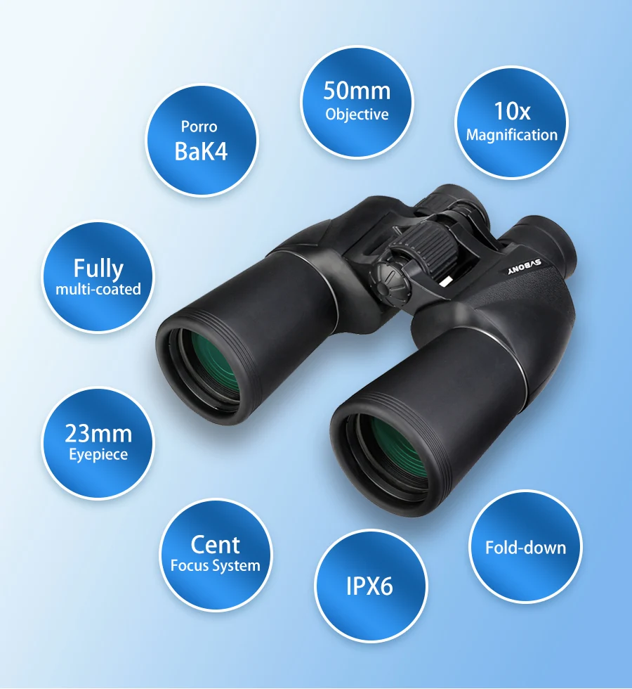 SVBONY SV206 10x50 Binoculars Powerful Professional Telescope Bak4 Prism camping equipment Military for Outdoor Hunting Survival