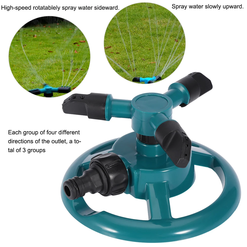 Yard Watering Spikes Garden Sprinklers Plant Waterer Lawn Sprinklers Automatic 360° Fully 3 Nozzle Circle Rotating Water Spikes