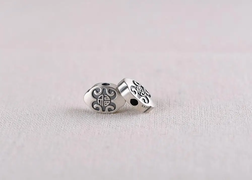 Handmade 925 Silver Beads Vintage Silver Lucky Symbol Beads Good Luck Beads DIY Jewelry Findings