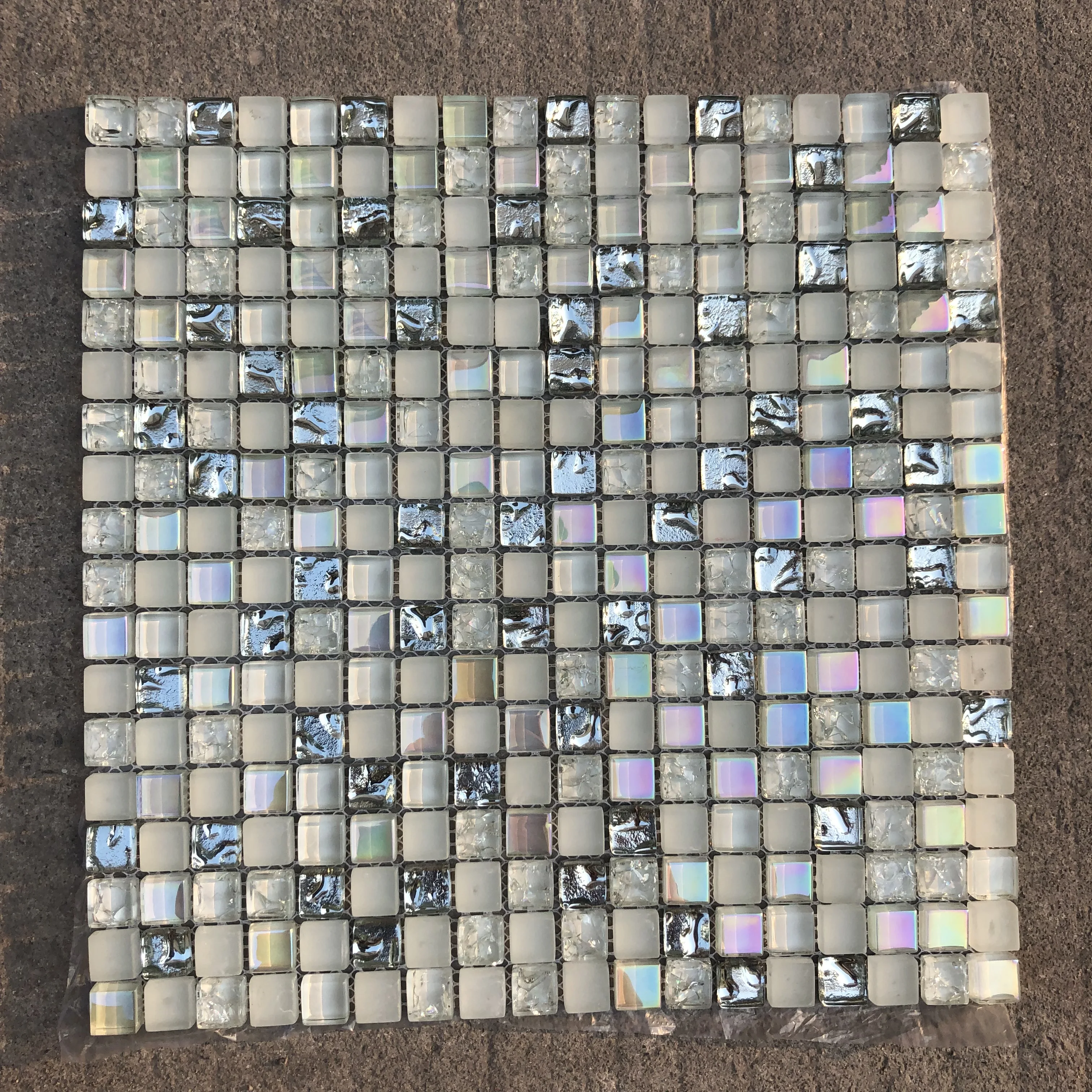 Iridescent symphony electroplate crystal glass mosaic tiles for Kitchen Backsplash bathroom Showroom wall decoration tile