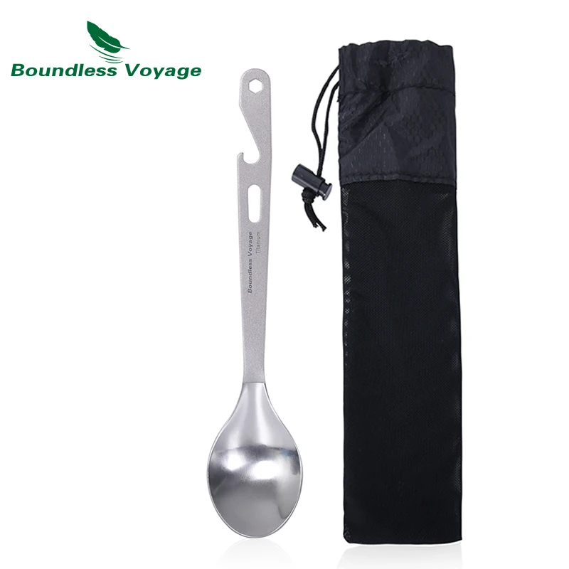 Boundless Voyage Titanium Spoon with Bottle Opener Outdoor Camping Flatware Ultralight Cutlery Portable Tableware