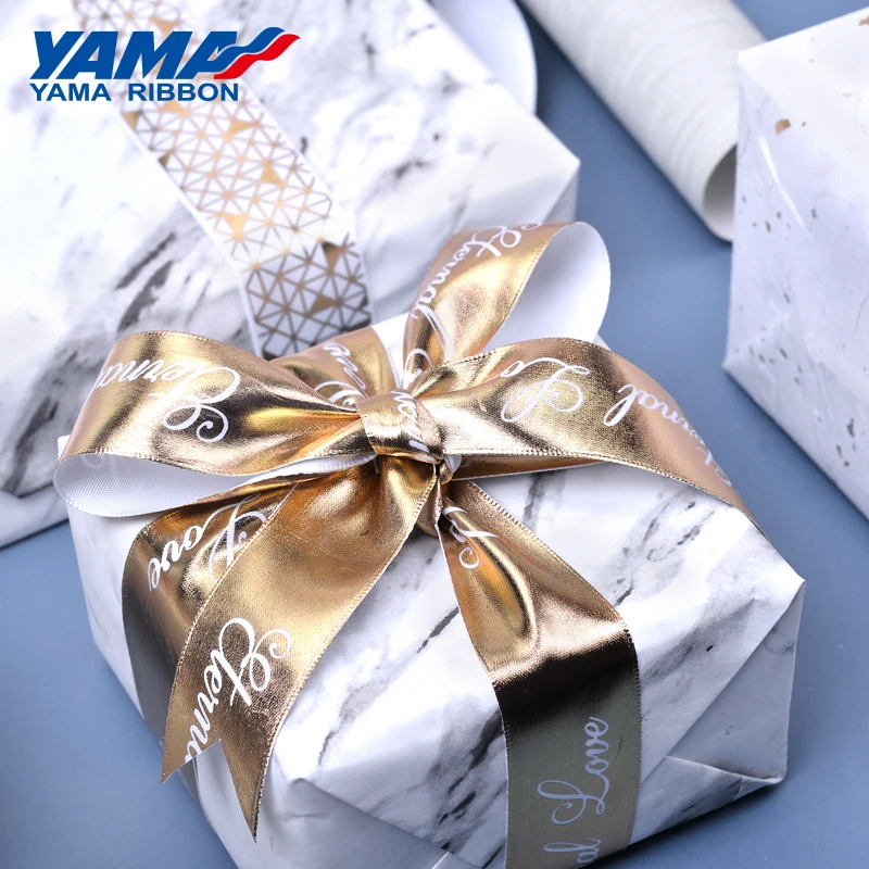 YAMA-Satin Printed Ribbon for Crafts, Wedding Decoration, DIY Gifts Packaging, 9mm, 16mm, 25mm, 38mm, 10Yards/Roll