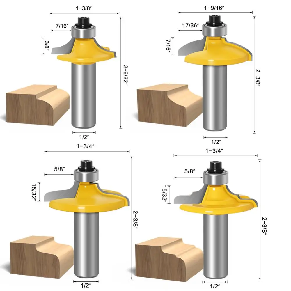 1-4 pcs Drawer Front & Cabinet Door Front Router Bit Set-1/2