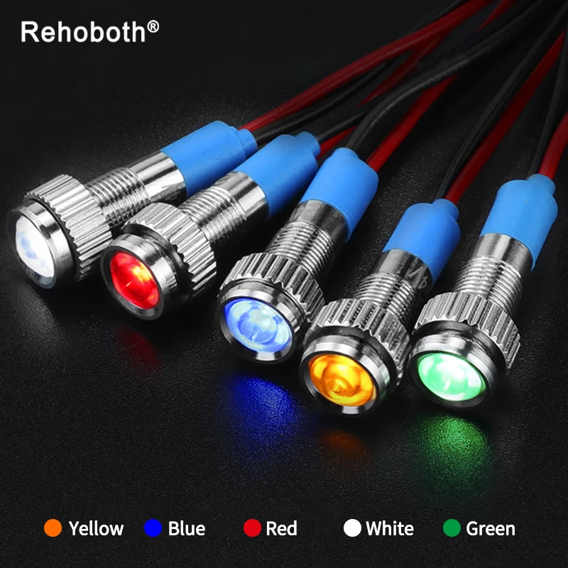 Luz indicadora de señal de punto de Metal, lámpara de señal impermeable de 6mm y 12V con cable rojo, amarillo, azul, verde y blanco