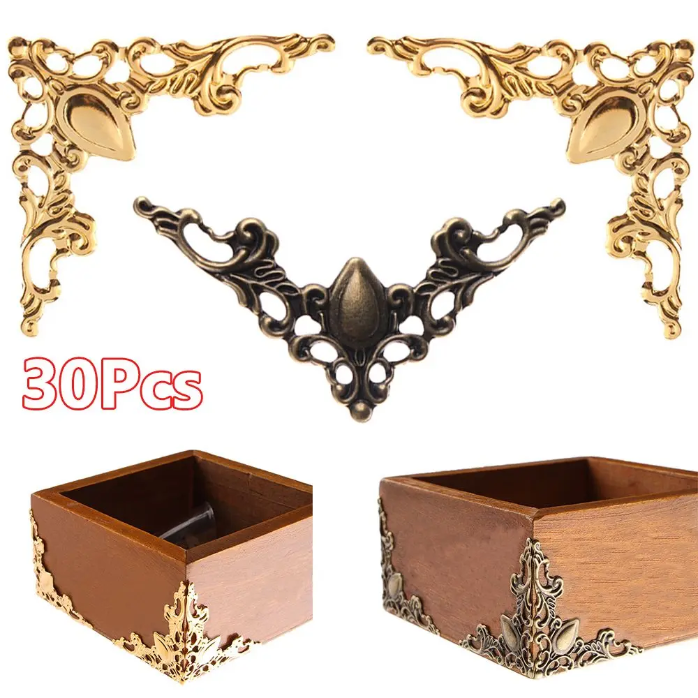 30 Pcs Metal Corner Brackets Gold Bronze Color 40mm Corner Brackets for Photo Frame Furniture Protector Decorative Protector