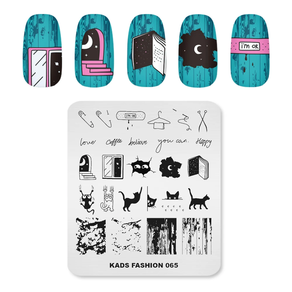 KADS Nail Art Stamp Template Cracks Wood Grain Cats Pattern Nail Stamping Plate Fashion Design Nail Art DIY Nail Image Plate image 4