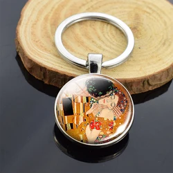 Gustav Klimt The Kiss Keychain Art Picture Stainless Steel Double Sided Key Chain Painting Jewelry Key Rings Key Buckle