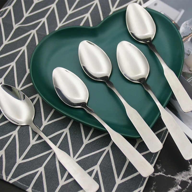 

6-12 шт., ложка для супа из нержавеющей стали, столовые приборы, чайная ложка, рисовый ужин, десерт, арбузные ложки, посуда, кухонная утварь