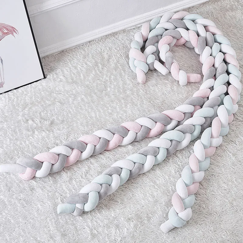 1M-3M Knot Crib Baby Handmade Customized Baby Bed Bumper 3 Ply Sides Newborn Bed Bumper Long Knotted Braid Pillow Room Decor