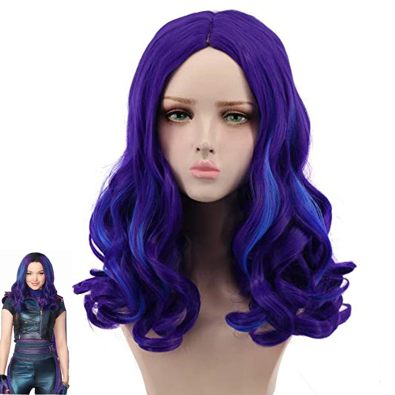 Descendants 3-peluca Mal para mujer adulta, pelo sintético largo y rizado, disfraz de moda, Cosplay, gorro