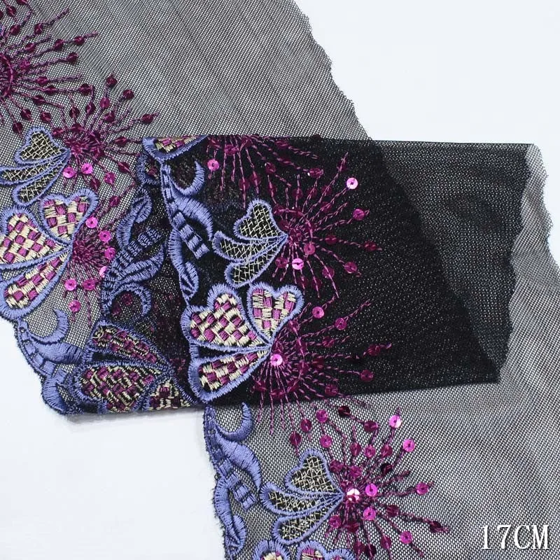 29Yards Black Mesh Tulle Embroidered Lace Trim Sequins Butterfly Fabric Sewing Garment Accessories DIY Handmade Craft Material