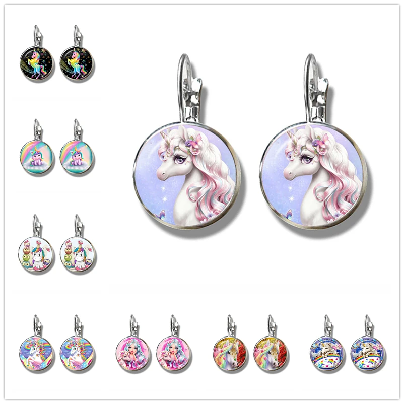 2021 Hot Sale Ladies Earring Fashion Art Cartoon Unicorn Girl Earrings Glass Convex Earrings Children's Gift Jewelry