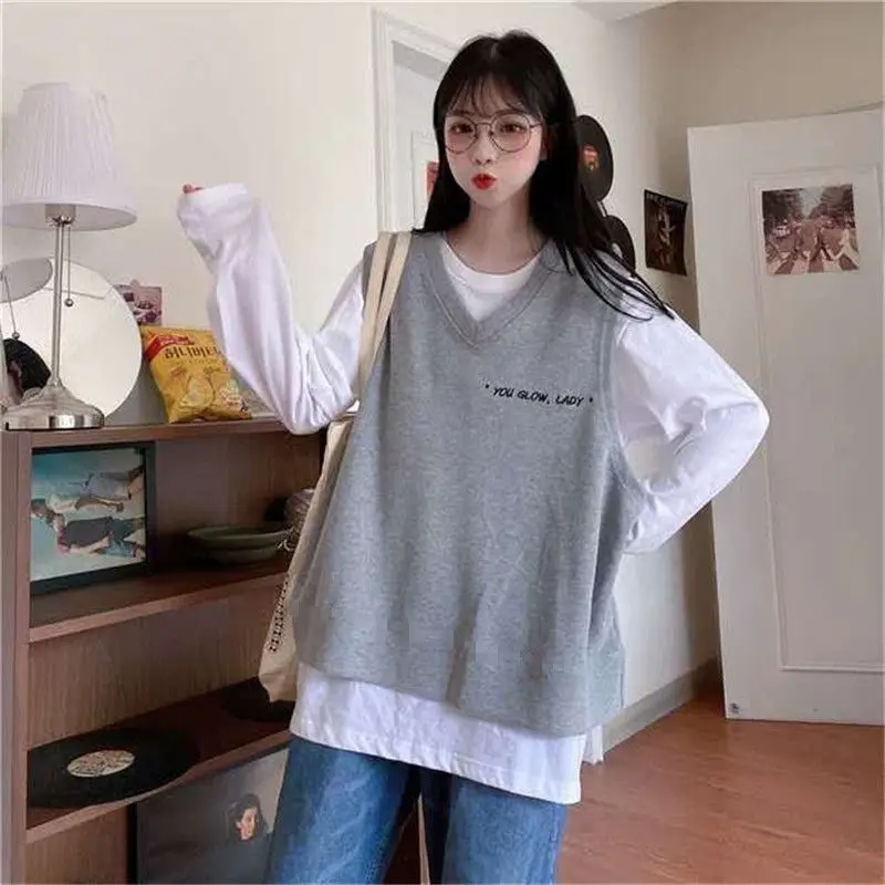 Gilet da donna sciolto versione coreana college semplice popolare streetwear Harajuku ragazze dolci casual adolescenti vintage tenero chic quotidiano