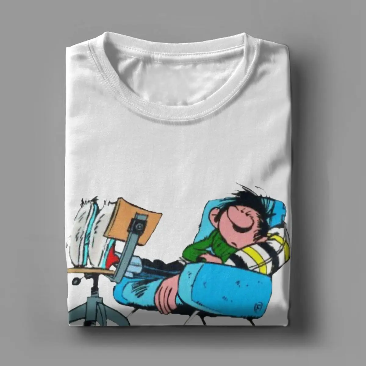 Gaston Lagaffe TV T Shirt Men\'s Pure Cotton Amazing T-Shirt O Neck Belgium Cartoon Tee Shirt Short Sleeve Clothes Birthday