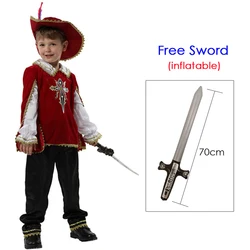 Kids Child Red Medieval Musketeer Crusades Knight Warrior Costume for Boys Halloween Carnival Mardi Gras Fancy Dress Umorden