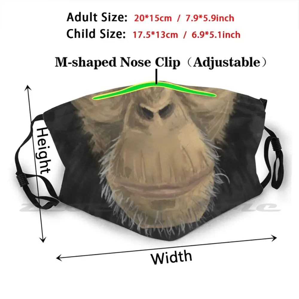 Chimpansee Masker Masker Volwassen Kind Wasbare Pm2.5 Filter Logo Creativiteit Chimpansee Chimpansee Ape Zoo Charity Fundraiser Dieren Chester